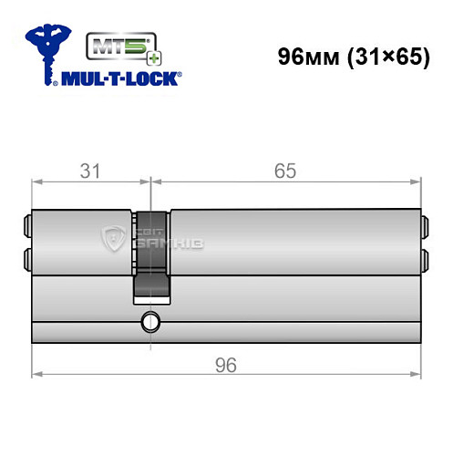 Цилиндр MUL-T-LOCK MTL800/MT5 + MOD 96 (31*65) (модульный) никель сатин - Фото №5