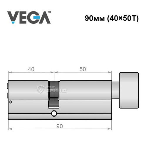 Циліндр VEGA VP-7 90T (40*50T) нікель сатин - Фото №5