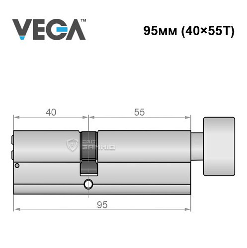 Цилиндр VEGA VP-7 95T (40*55T) никель сатин - Фото №5