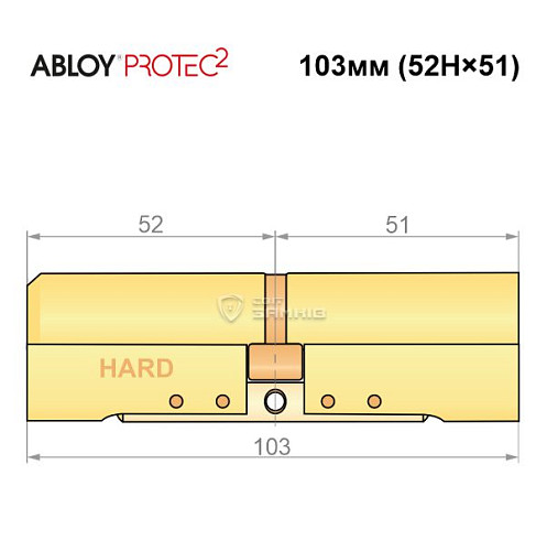 Циліндр ABLOY Protec2 103 (52H*51) (H - гартована сторона) латунь полірована - Фото №6