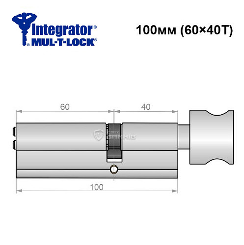 Цилиндр MUL-T-LOCK Integrator 100T (60*40T) никель сатин - Фото №6