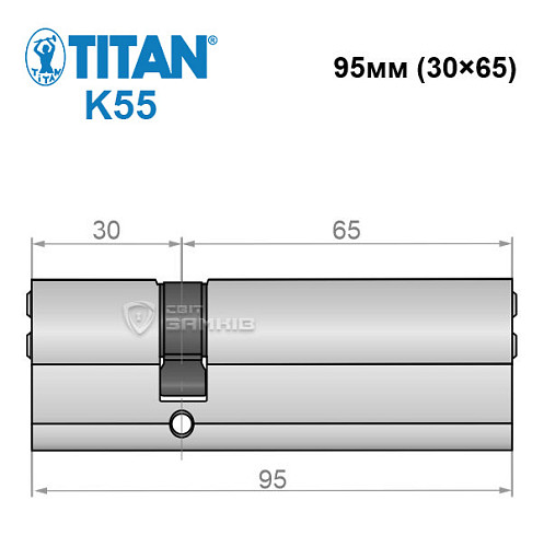 Циліндр TITAN K55 95 (30*65) нікель сатин - Фото №5