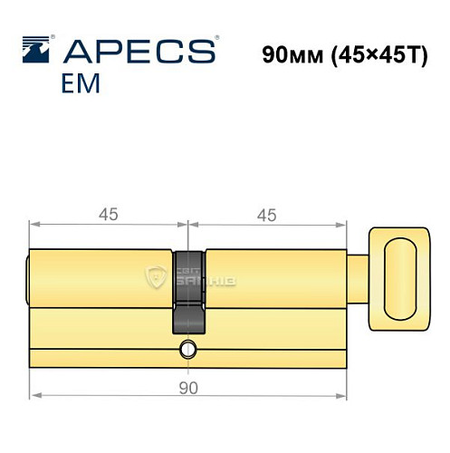 Циліндр APECS EM 90T (45*45T) латунь матова  - Фото №5