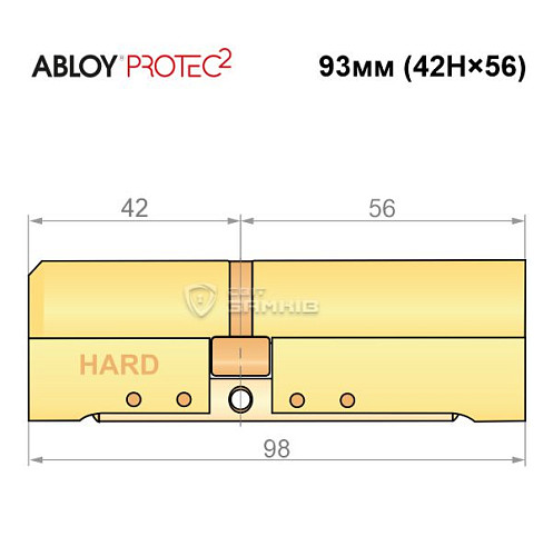 Цилиндр ABLOY Protec2 98 (42H*56) (H - закаленная сторона) латунь полированная - Фото №6