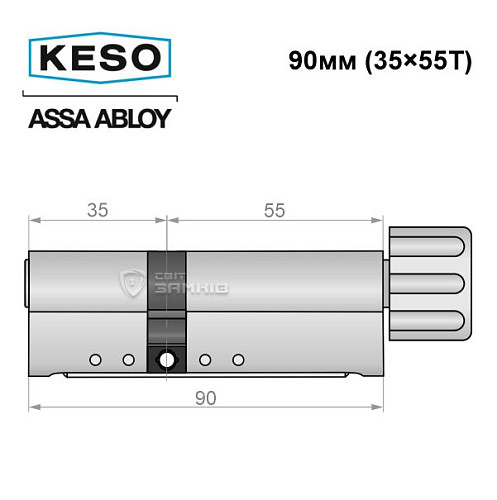 Цилиндр KESO 8000 90T (35*55T) никель сатин 3 ключа - Фото №9