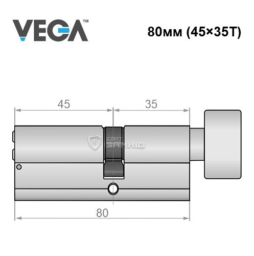 Циліндр VEGA VP-7 80T (45*35T) нікель сатин - Фото №5