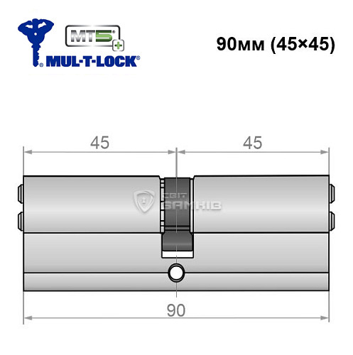 Цилиндр MUL-T-LOCK MT5 + MOD 90 (45*45) (модульный) никель сатин - Фото №5