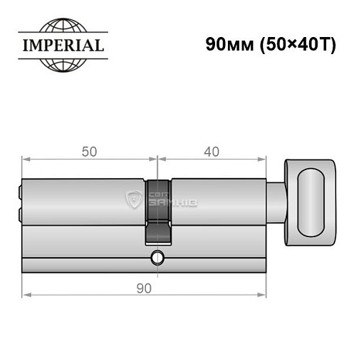Циліндр IMPERIAL латунь 90T (50*40T) нікель сатин - Фото №2