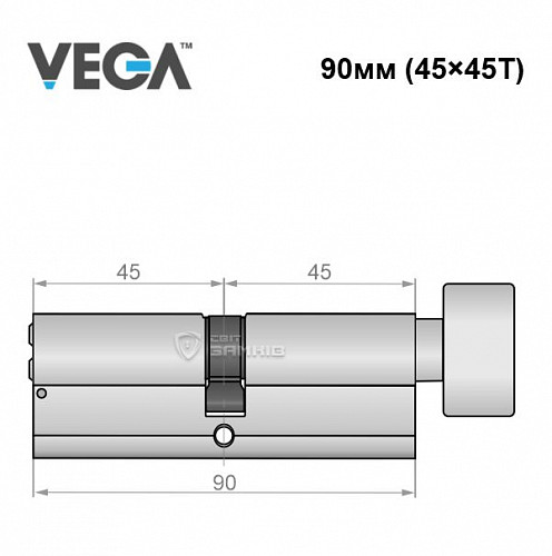 Циліндр VEGA VP-7 90T (45*45T) нікель сатин - Фото №5