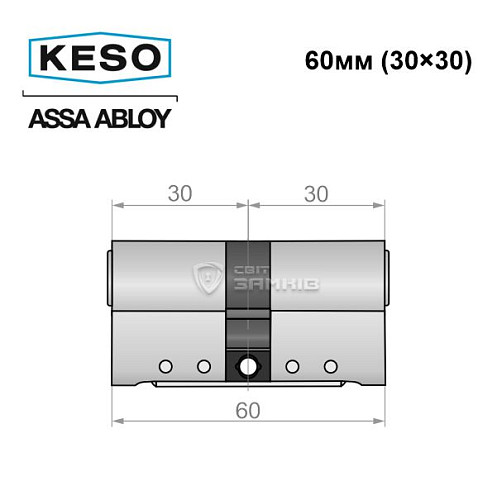 Цилиндр KESO 8000 60 (30*30) никель сатин 3 ключа - Фото №8