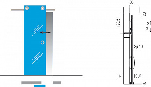 Розсувна система KOBLENZ K20 довжина 1,73 м на 1 полотно до 120 кг для склянних дверей - Фото №5