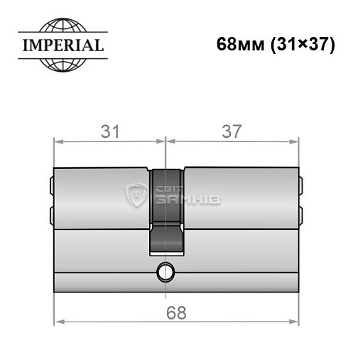 Циліндр IMPERIAL латунь 68 (31*37) нікель сатин - Фото №3