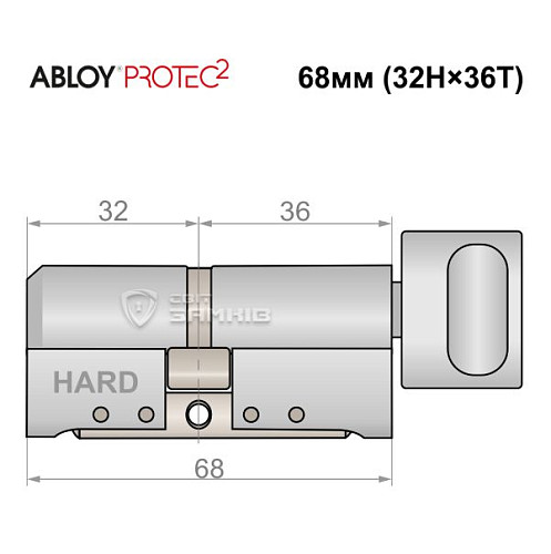 Циліндр ABLOY Protec2 68T (32H*36T) (H - гартована сторона) хром полірований - Фото №5