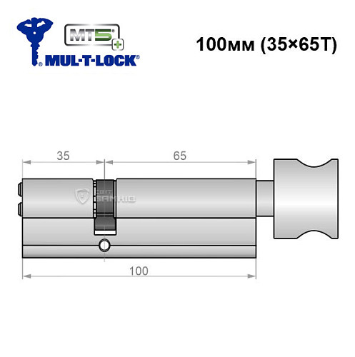 Циліндр MUL-T-LOCK MTL800/MT5+ MOD 100T (35*65T) (модульний) нікель сатин - Фото №6