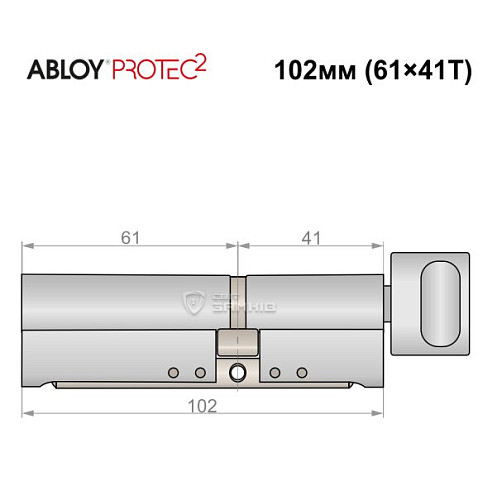 Циліндр ABLOY Protec2 102T (61*41T) хром полірований - Фото №5