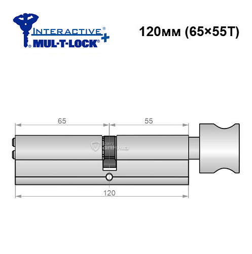 Цилиндр MUL-T-LOCK Interactive + 120T (65*55T) никель сатин - Фото №6