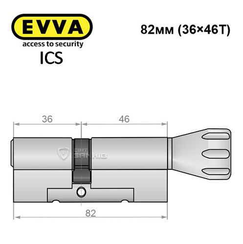 Цилиндр EVVA ICS 82T (36*46T) никель сатин - Фото №7