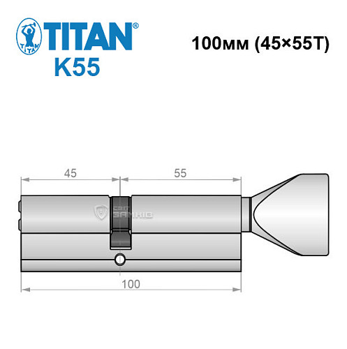 Циліндр TITAN K55 100T (45*55T) нікель сатин - Фото №6