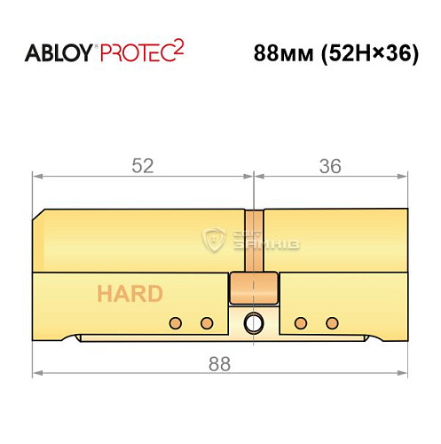 Цилиндр ABLOY Protec2 88 (52H*36) (H - закаленная сторона) латунь полированная - Фото №6
