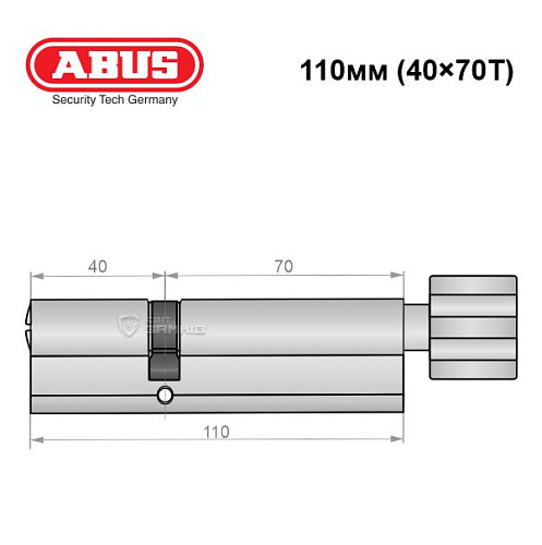 Цилиндр ABUS X12R 110T (40*70T) никель сатин - Фото №6