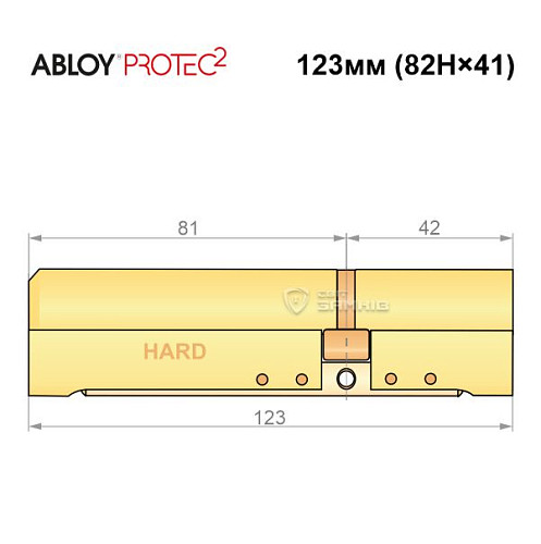 Циліндр ABLOY Protec2 123 (82H*41) (H - гартована сторона) латунь полірована - Фото №6
