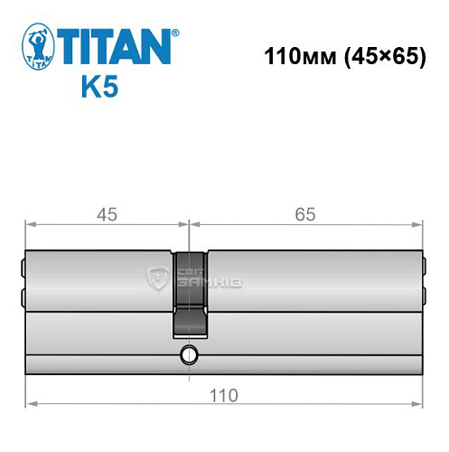 Циліндр TITAN K5 110 (45*65) нікель сатин - Фото №4