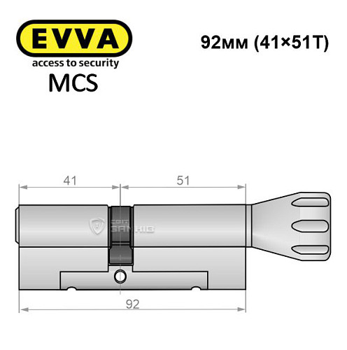 Цилиндр EVVA MCS 92T (41*51T) никель сатин - Фото №6