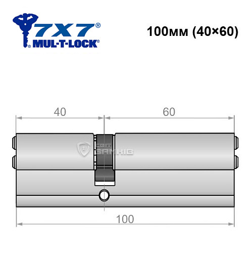 Циліндр MUL-T-LOCK 7x7 100 (40*60) нікель сатин - Фото №4
