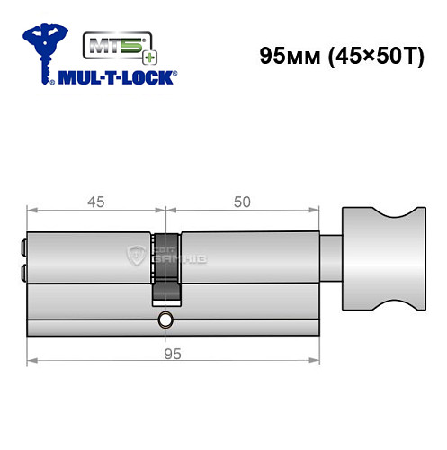 Циліндр MUL-T-LOCK MTL800/MT5+ 95T (45*50T) нікель сатин - Фото №5