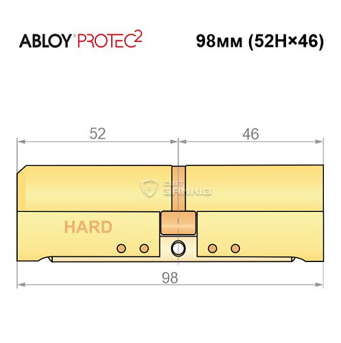 Циліндр ABLOY Protec2 98 (52H*46) (H - гартована сторона) латунь полірована - Фото №6