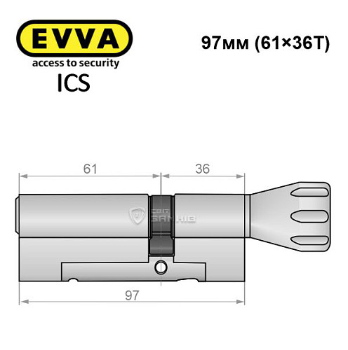 Циліндр EVVA ICS 97T (61*36T) нікель сатин - Фото №7