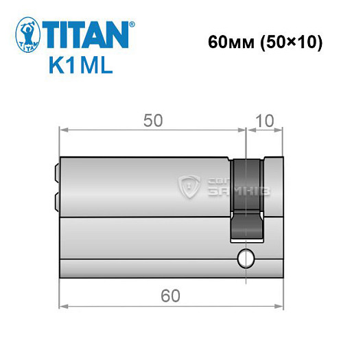 Цилиндр половинка TITAN K1 ML 60 (50*10) никель сатин 3 ключа - Фото №7