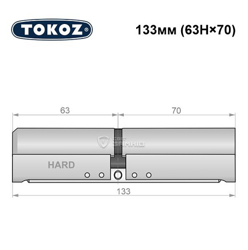 Циліндр TOKOZ Pro400 133 (63H*70) (H - гартована сторона) нікель матовий - Фото №5