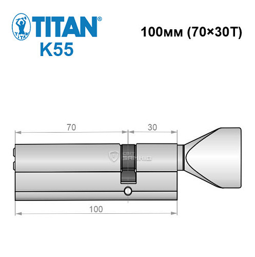 Циліндр TITAN K55 100T (70*30T) нікель сатин - Фото №6