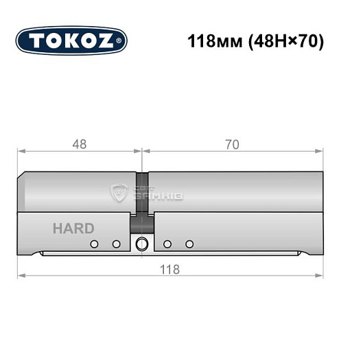 Циліндр TOKOZ Pro400 118 (48H*70) (H - гартована сторона) нікель матовий - Фото №5
