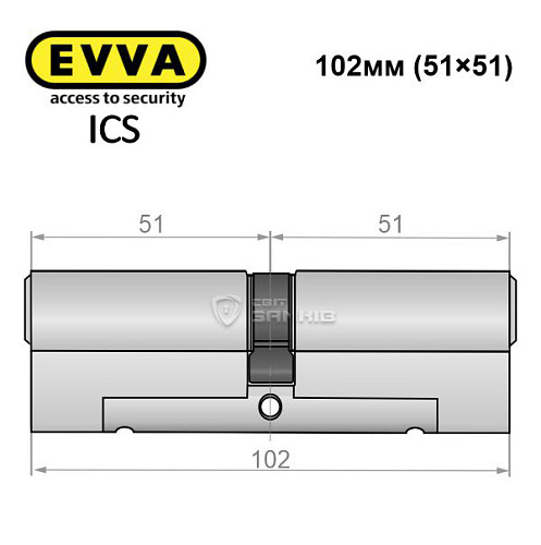 Цилиндр EVVA ICS 102 (51*51) никель сатин - Фото №6